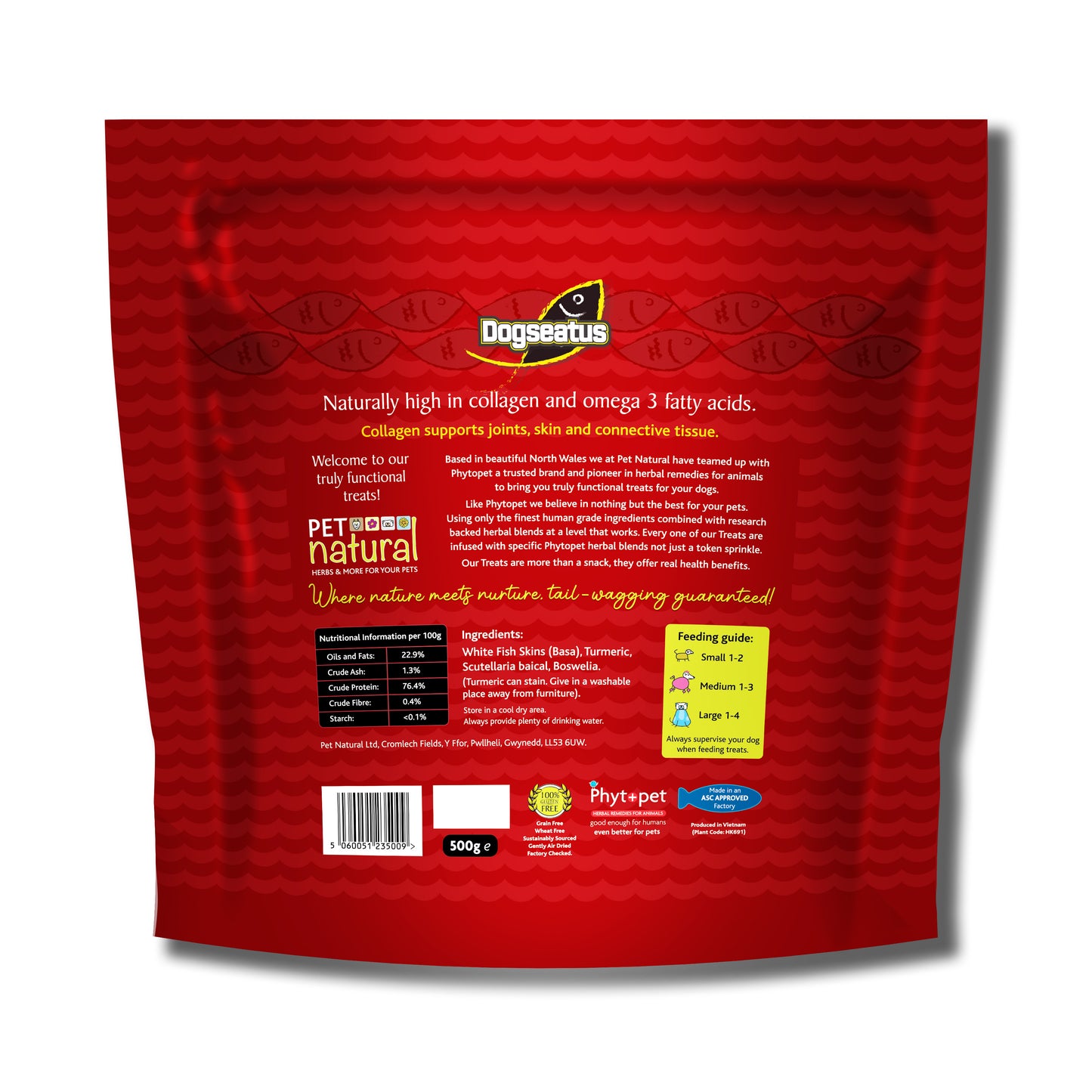 Pet Natural Dogseatus Fish Skin Treats - Joint Support Herb Mix Bars - 500g