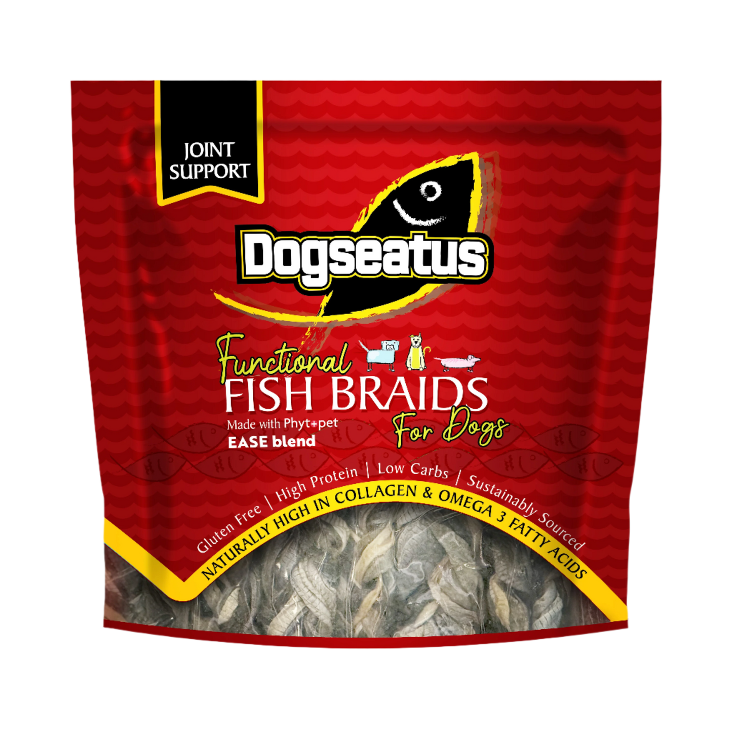 Pet Natural Dogseatus Fish Skin Treats - Joint Support Herb Mix Braids - 500g