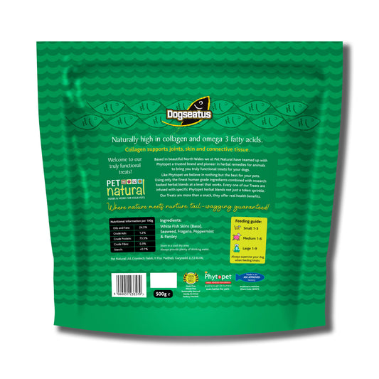 Pet Natural Dogseatus Fish Skin Treats - Teeth Cleaning Herb Mix Cubes - 500g