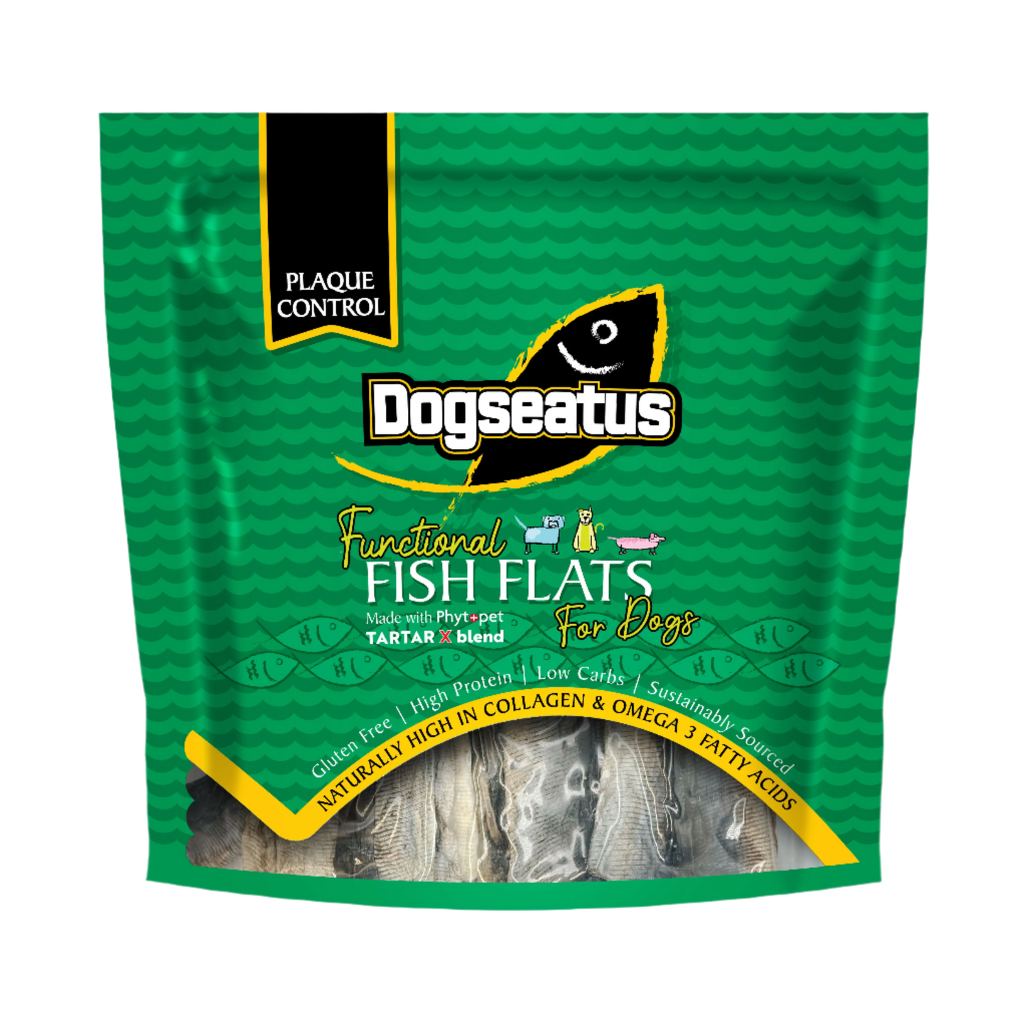 Pet Natural Dogseatus Fish Skin Treats - Teeth Cleaning Herb Mix Flats - 500g