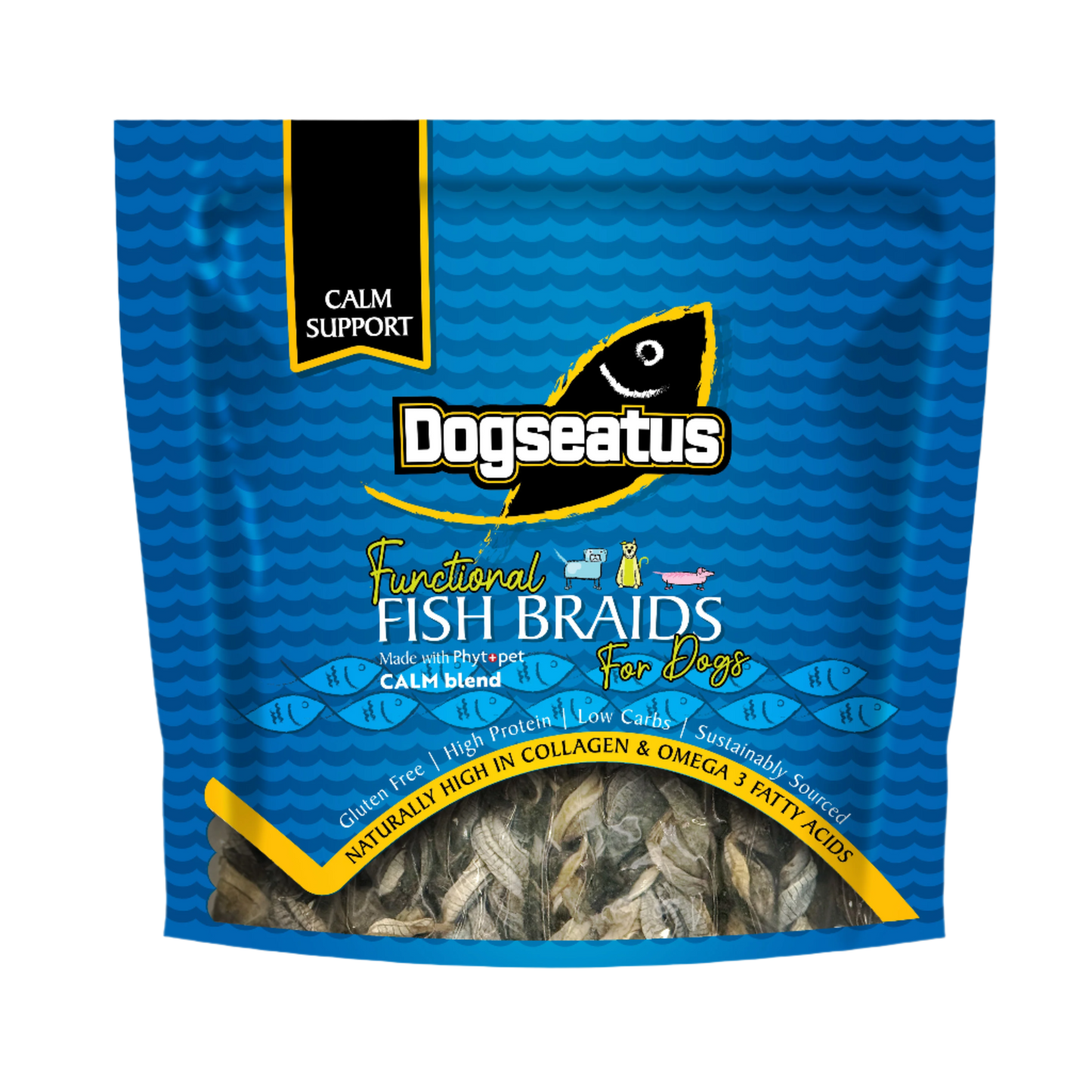 Pet Natural Dogseatus Fish Skin Treats - Calming Herb Mix Braids - 500g