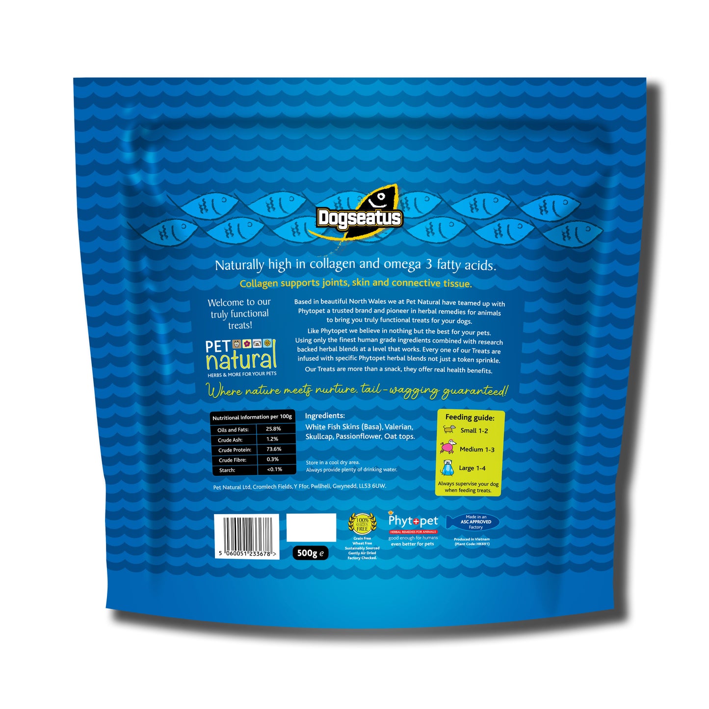 Pet Natural Dogseatus Fish Skin Treats - Calming Herb Mix Braids - 500g