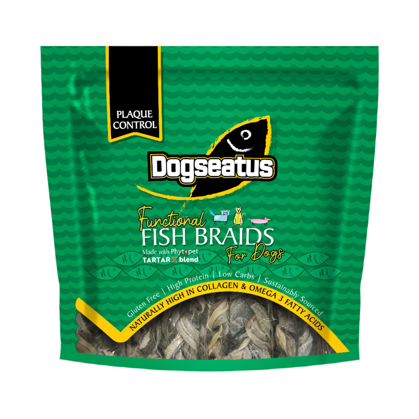 Pet Natural Dogseatus Fish Skin Treats - Teeth Cleaning Herb Mix Braids - 500g