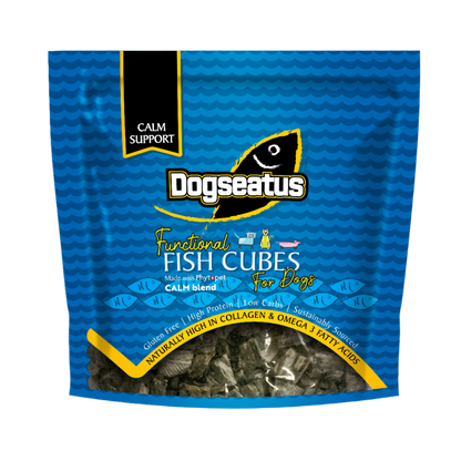 Pet Natural Dogseatus Fish Skin Treats - Calming Herb Mix Cubes - 100g