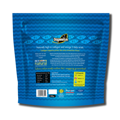 Pet Natural Dogseatus Fish Skin Treats - Calming Herb Mix Flats - 500g