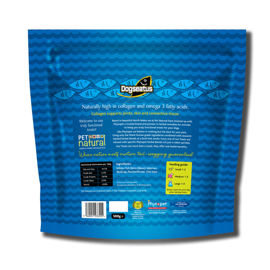 Pet Natural Dogseatus Fish Skin Treats - Calming Herb Mix Flats - 500g